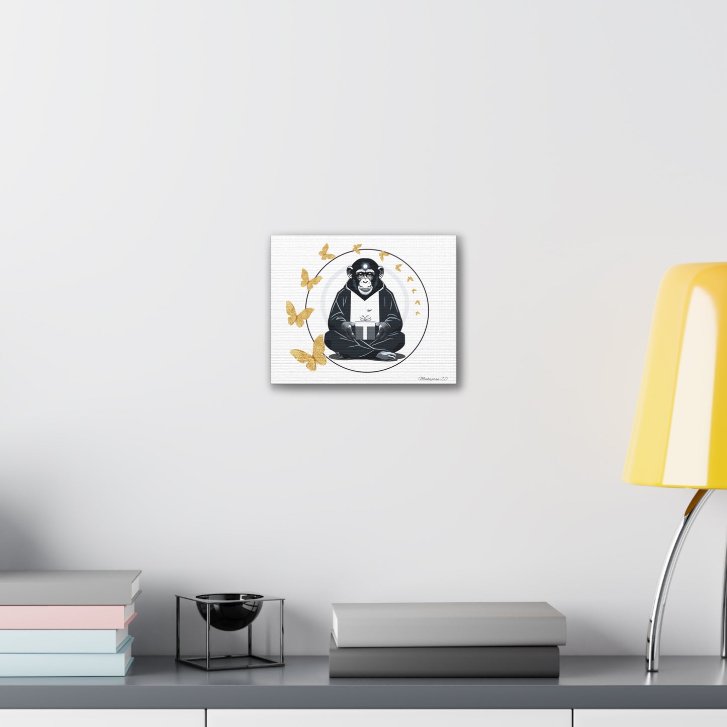 Zen Monkey Canvas Art - Tranquil Wall Decor with Golden Butterflies