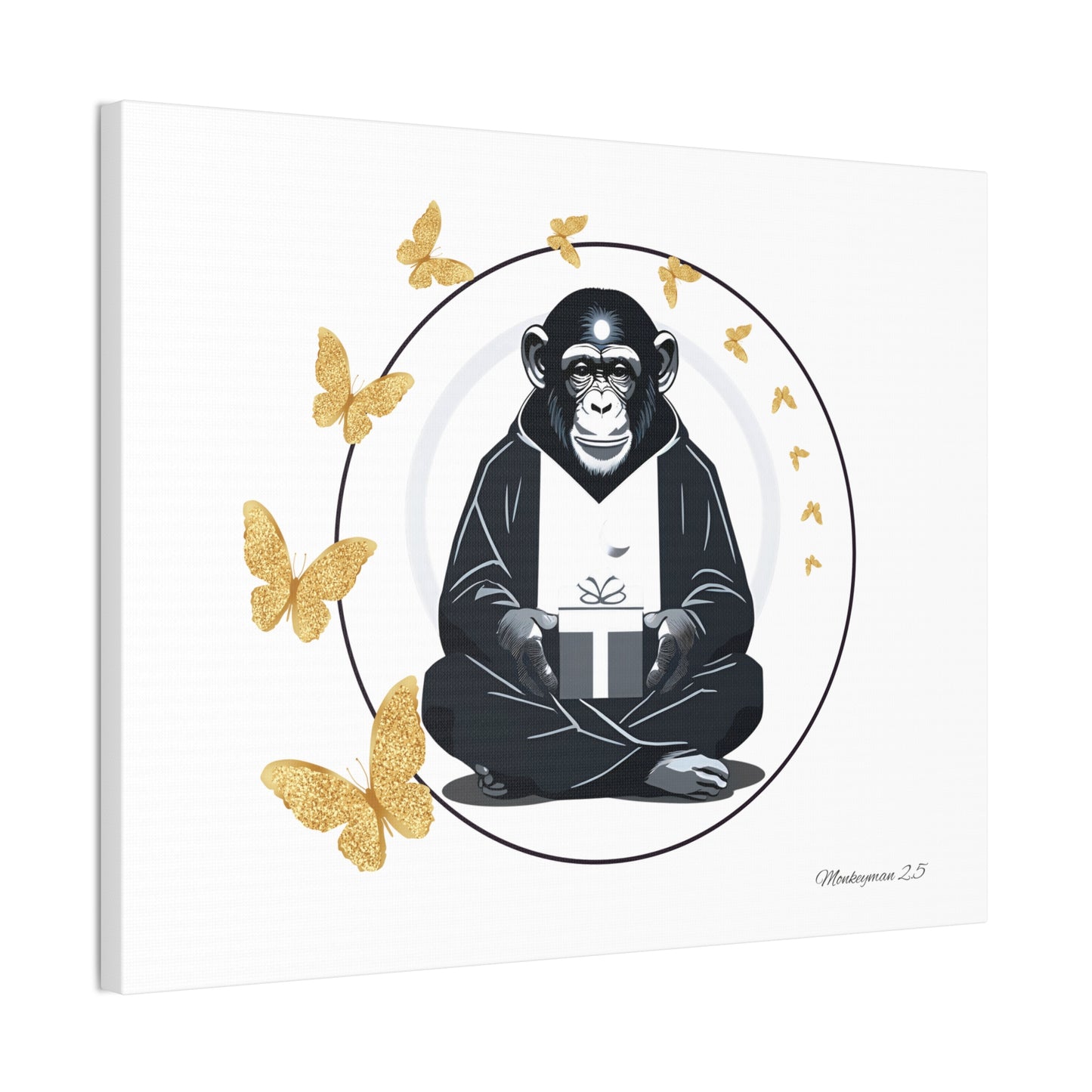 Zen Monkey Canvas Art - Tranquil Wall Decor with Golden Butterflies