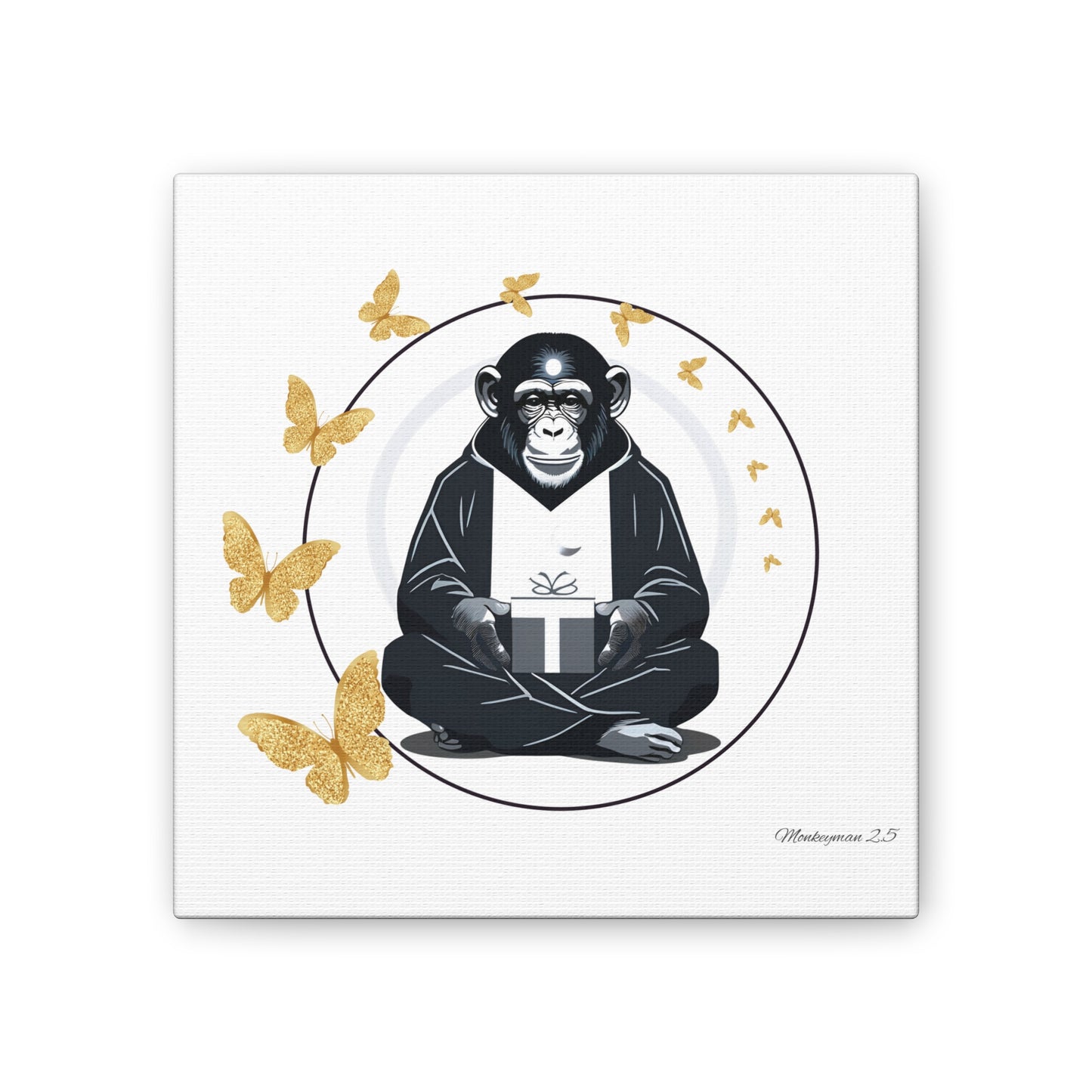 Zen Monkey Canvas Art - Tranquil Wall Decor with Golden Butterflies