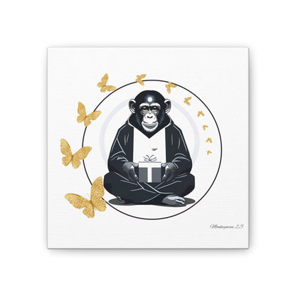 Zen Monkey Canvas Art - Tranquil Wall Decor with Golden Butterflies