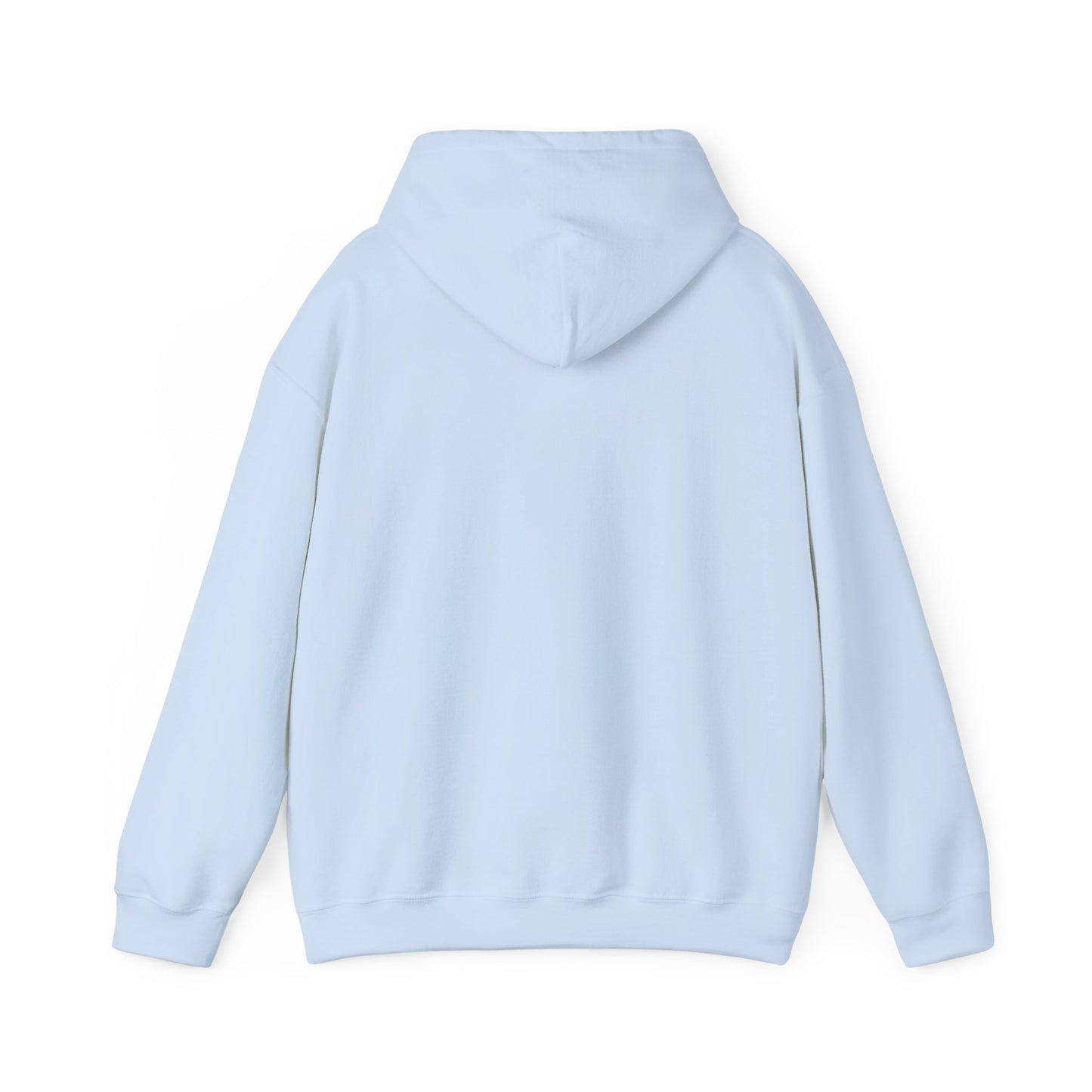 Light blue Gildan hoodie with double-lined hood up