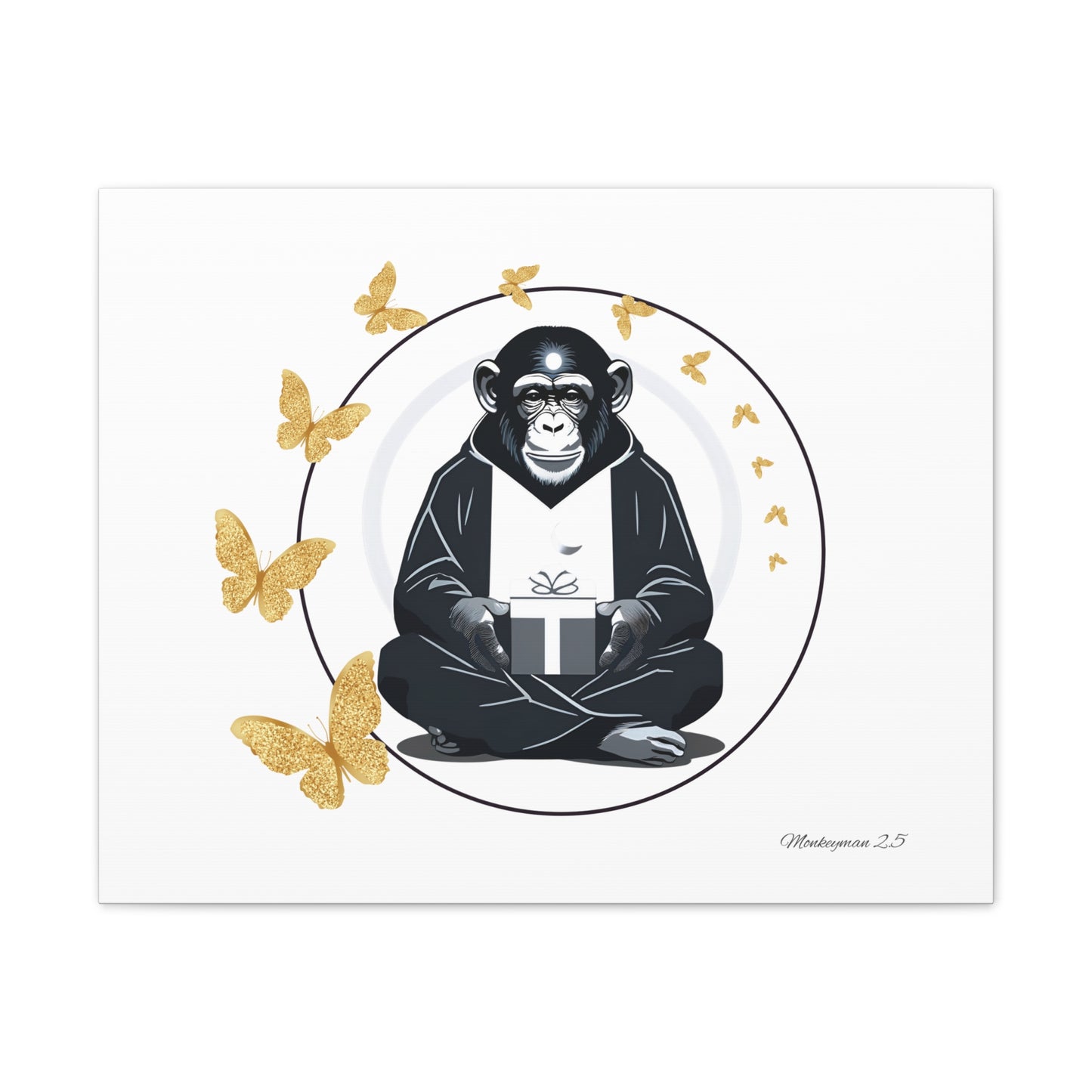 Zen Monkey Canvas Art - Tranquil Wall Decor with Golden Butterflies