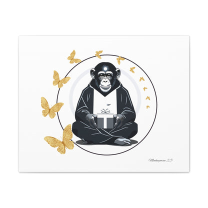 Zen Monkey Canvas Art - Tranquil Wall Decor with Golden Butterflies