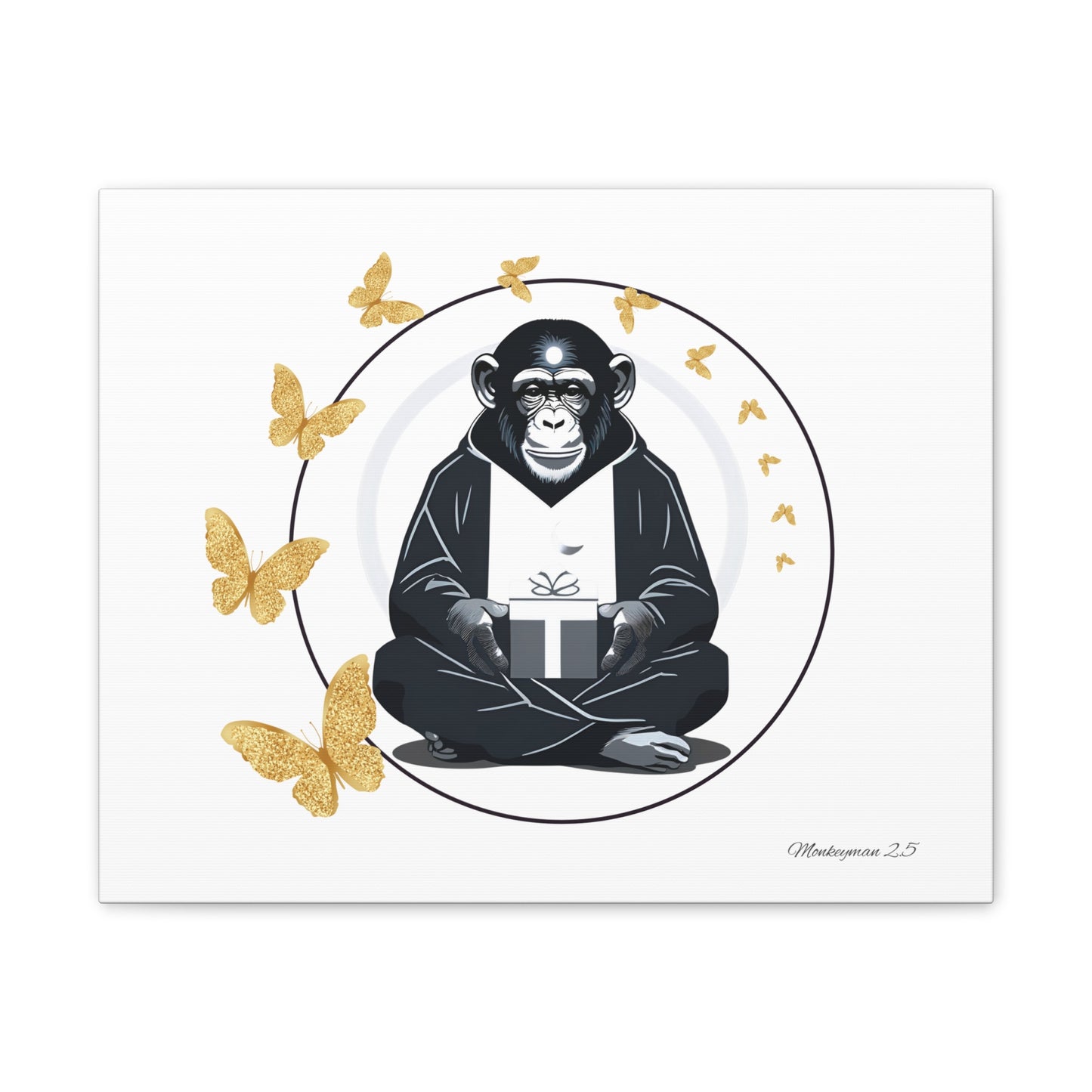 Zen Monkey Canvas Art - Tranquil Wall Decor with Golden Butterflies