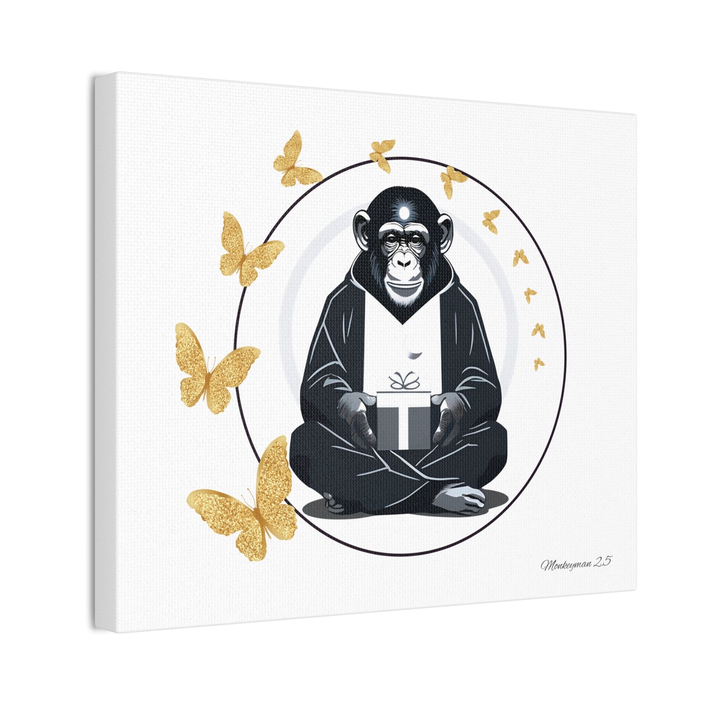 Zen Monkey Canvas Art - Tranquil Wall Decor with Golden Butterflies