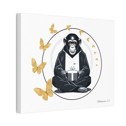 Zen Monkey Canvas Art - Tranquil Wall Decor with Golden Butterflies