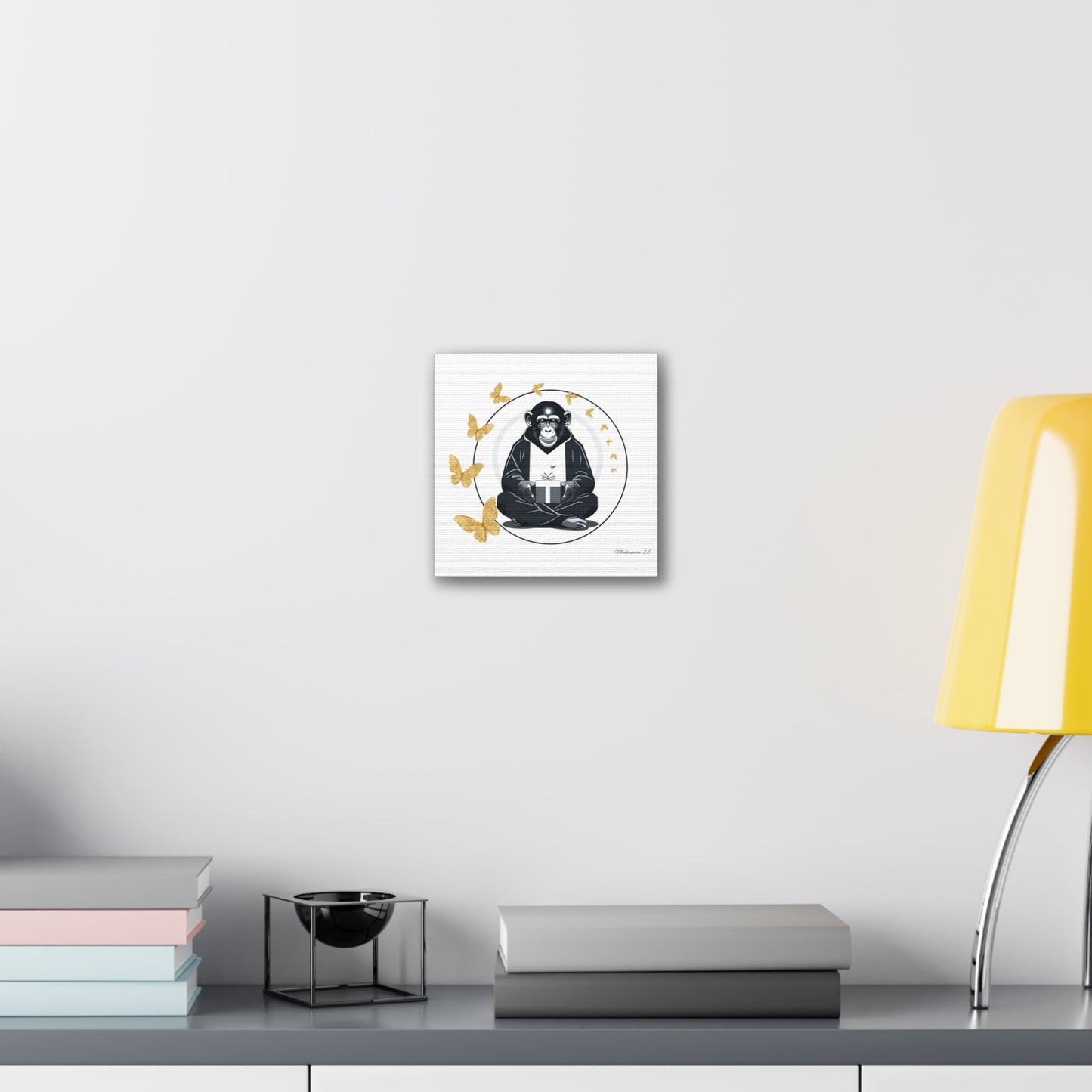 Zen Monkey Canvas Art - Tranquil Wall Decor with Golden Butterflies