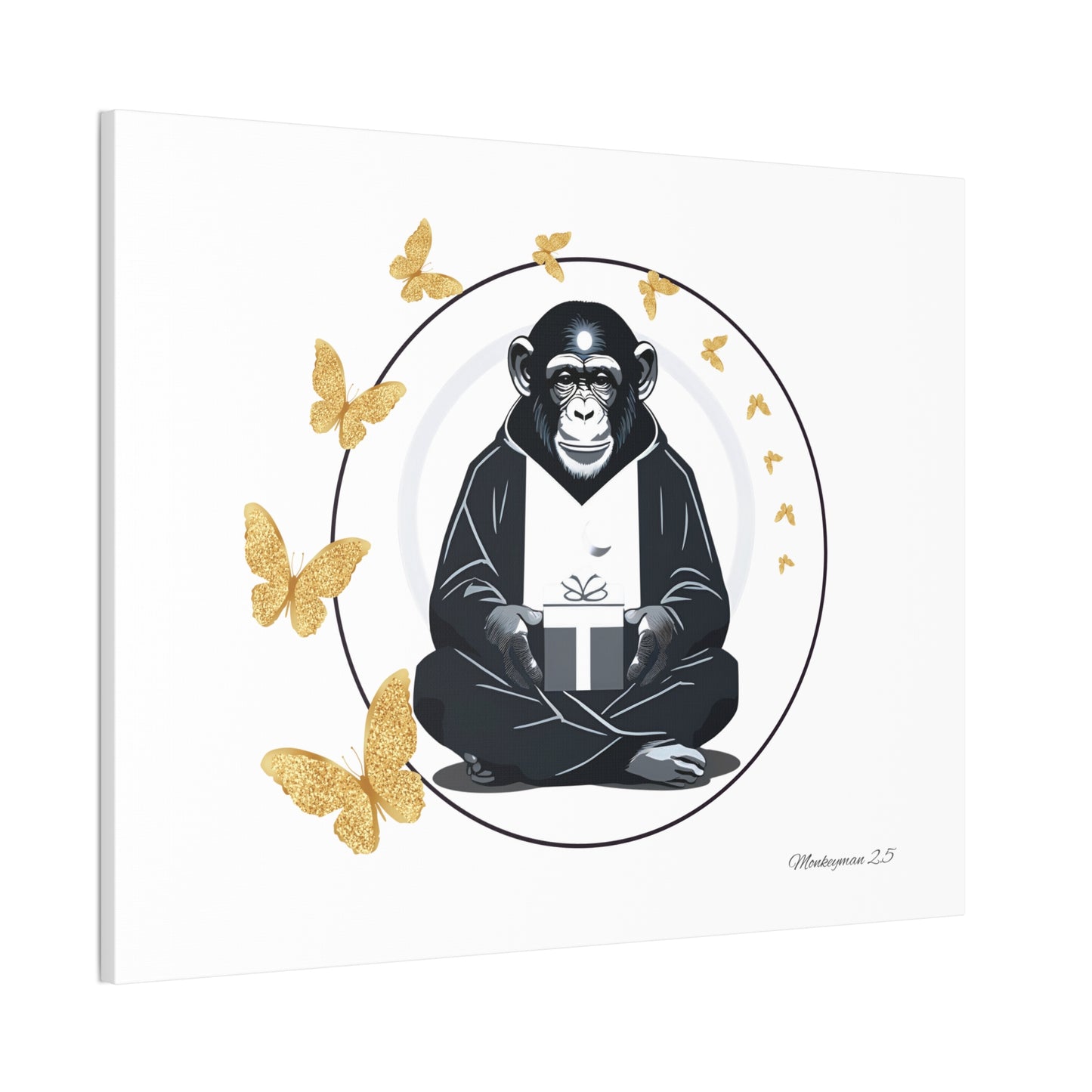 Zen Monkey Canvas Art - Tranquil Wall Decor with Golden Butterflies