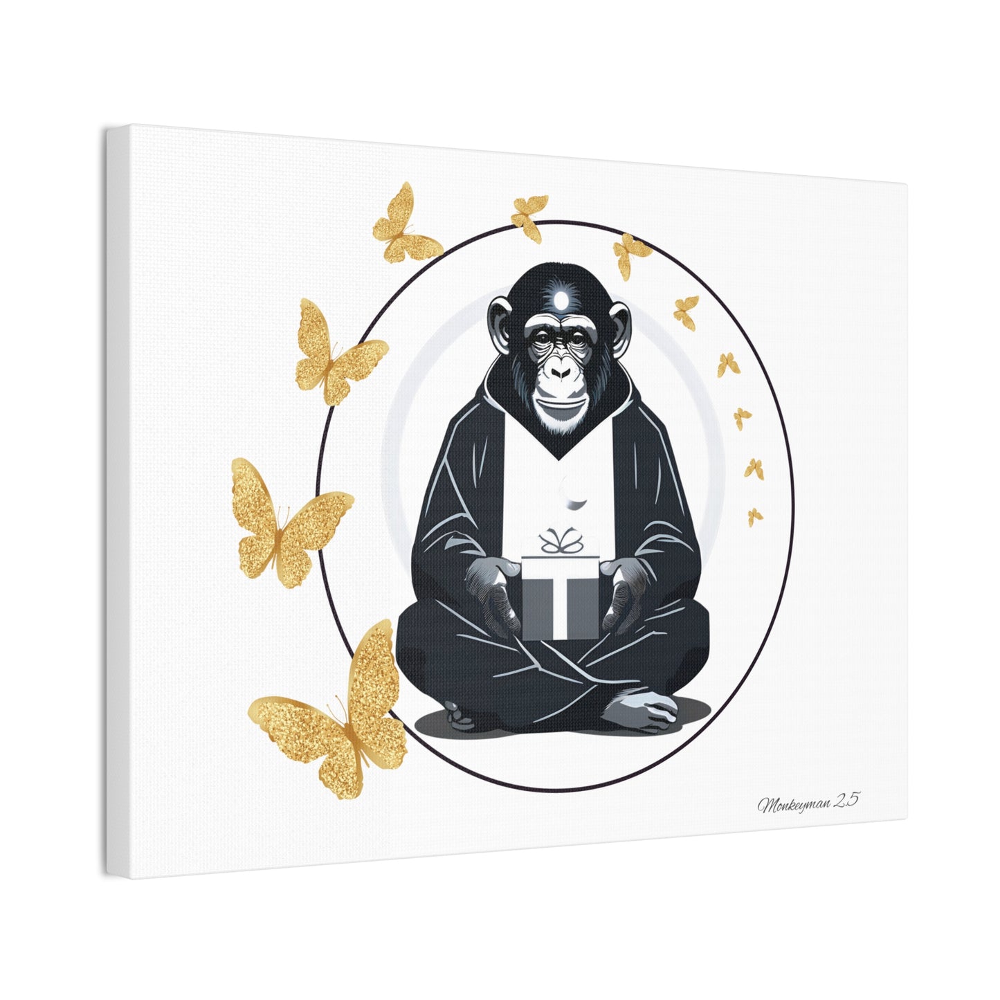 Zen Monkey Canvas Art - Tranquil Wall Decor with Golden Butterflies