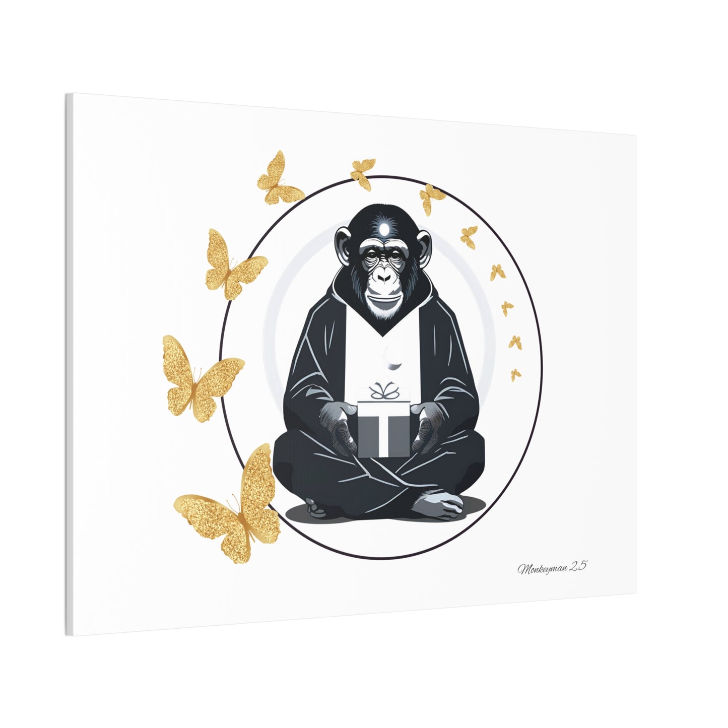 Zen Monkey Canvas Art - Tranquil Wall Decor with Golden Butterflies