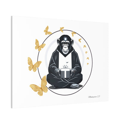 Zen Monkey Canvas Art - Tranquil Wall Decor with Golden Butterflies
