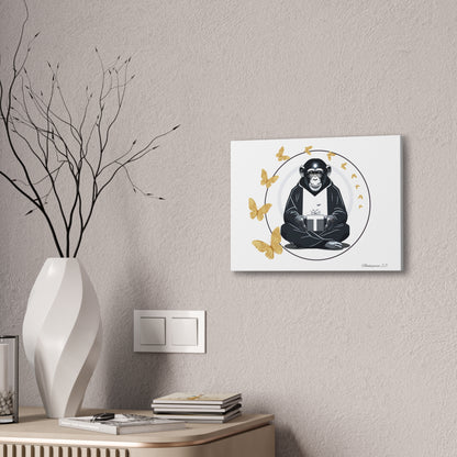 Zen Monkey Canvas Art - Tranquil Wall Decor with Golden Butterflies