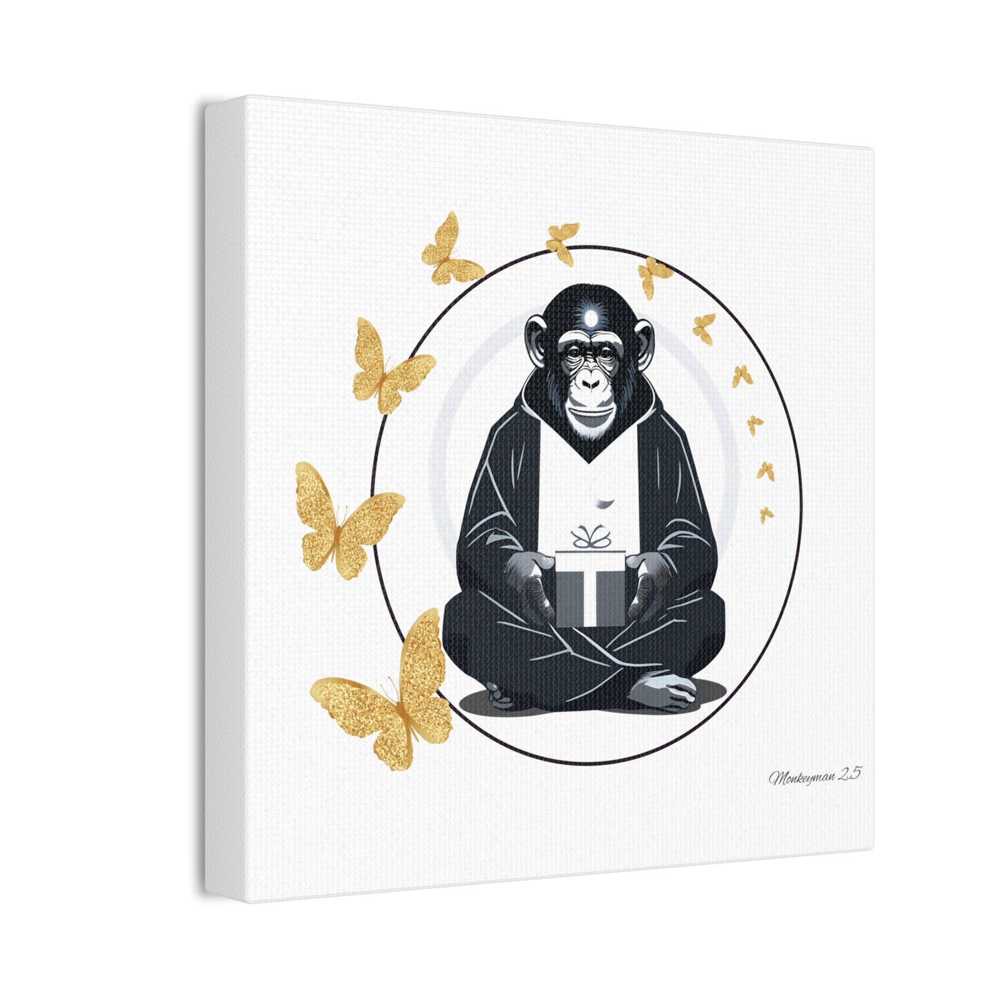 Zen Monkey Canvas Art - Tranquil Wall Decor with Golden Butterflies