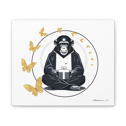 Zen Monkey Canvas Art - Tranquil Wall Decor with Golden Butterflies
