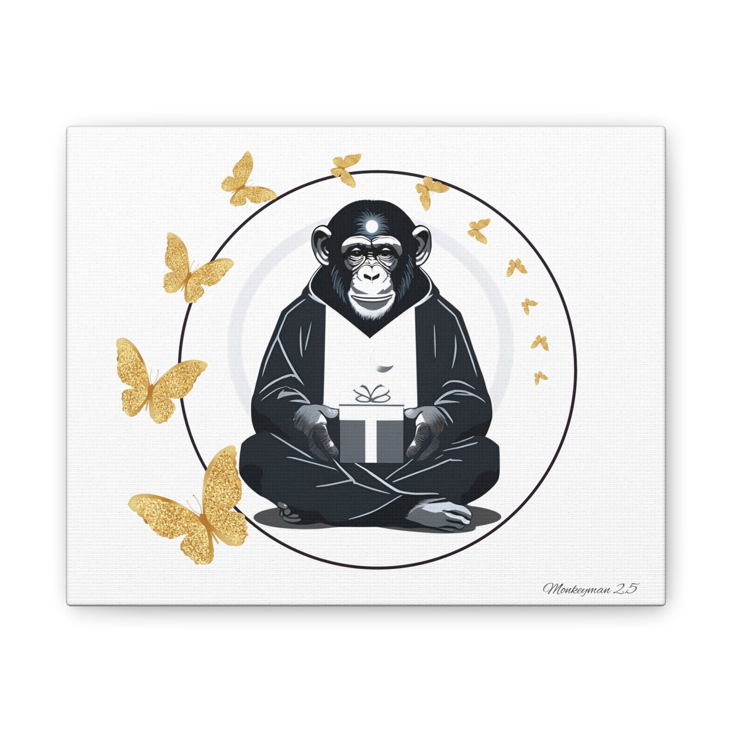 Zen Monkey Canvas Art - Tranquil Wall Decor with Golden Butterflies