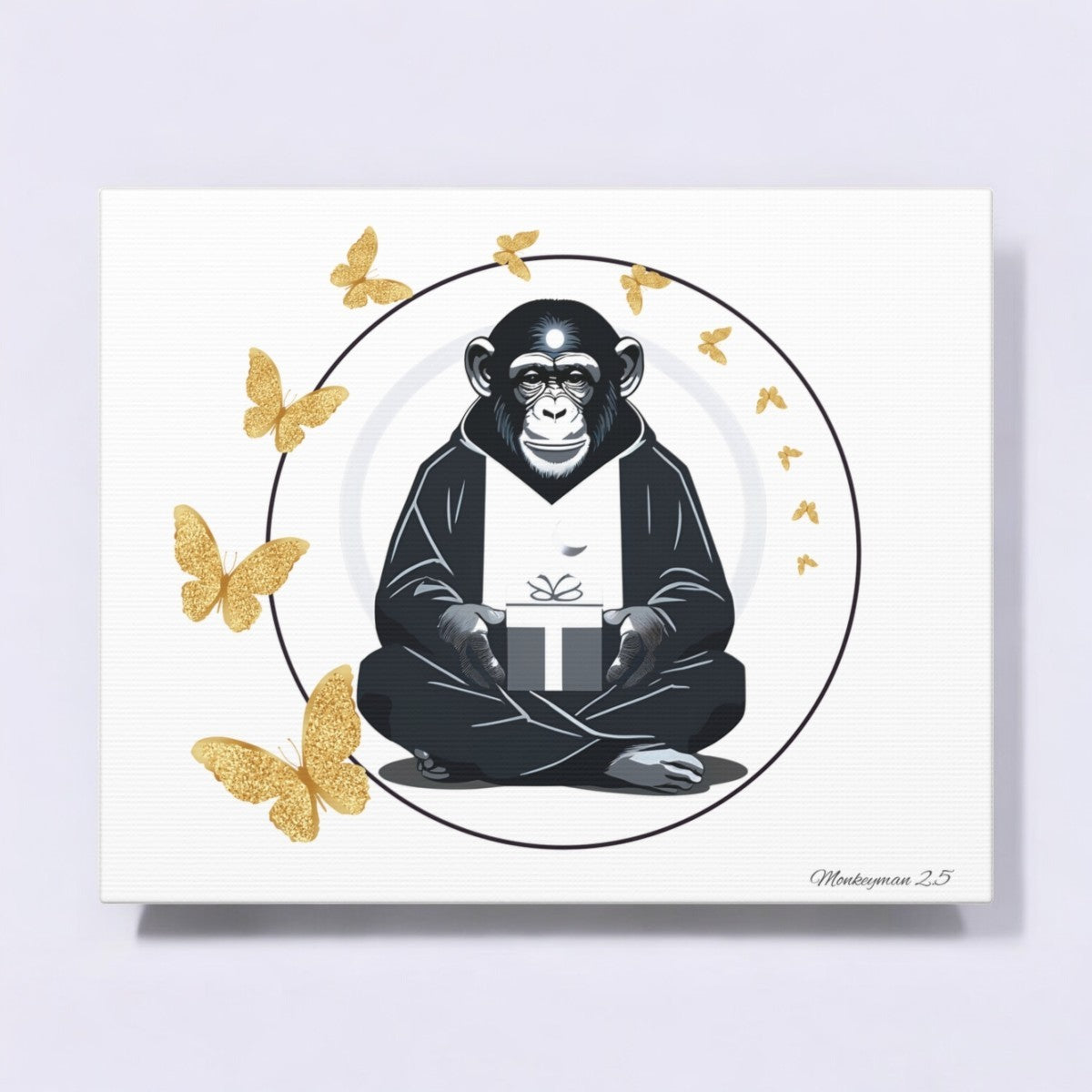 Zen Monkey Canvas Art - Tranquil Wall Decor with Golden Butterflies