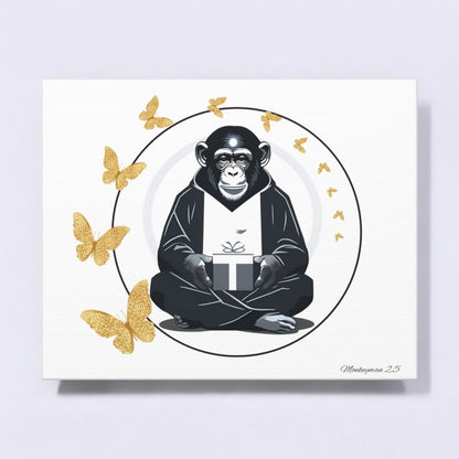 Zen Monkey Canvas Art - Tranquil Wall Decor with Golden Butterflies