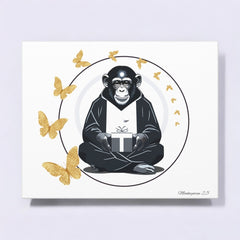 Zen Monkey Canvas Art - Tranquil Wall Decor with Golden Butterflies