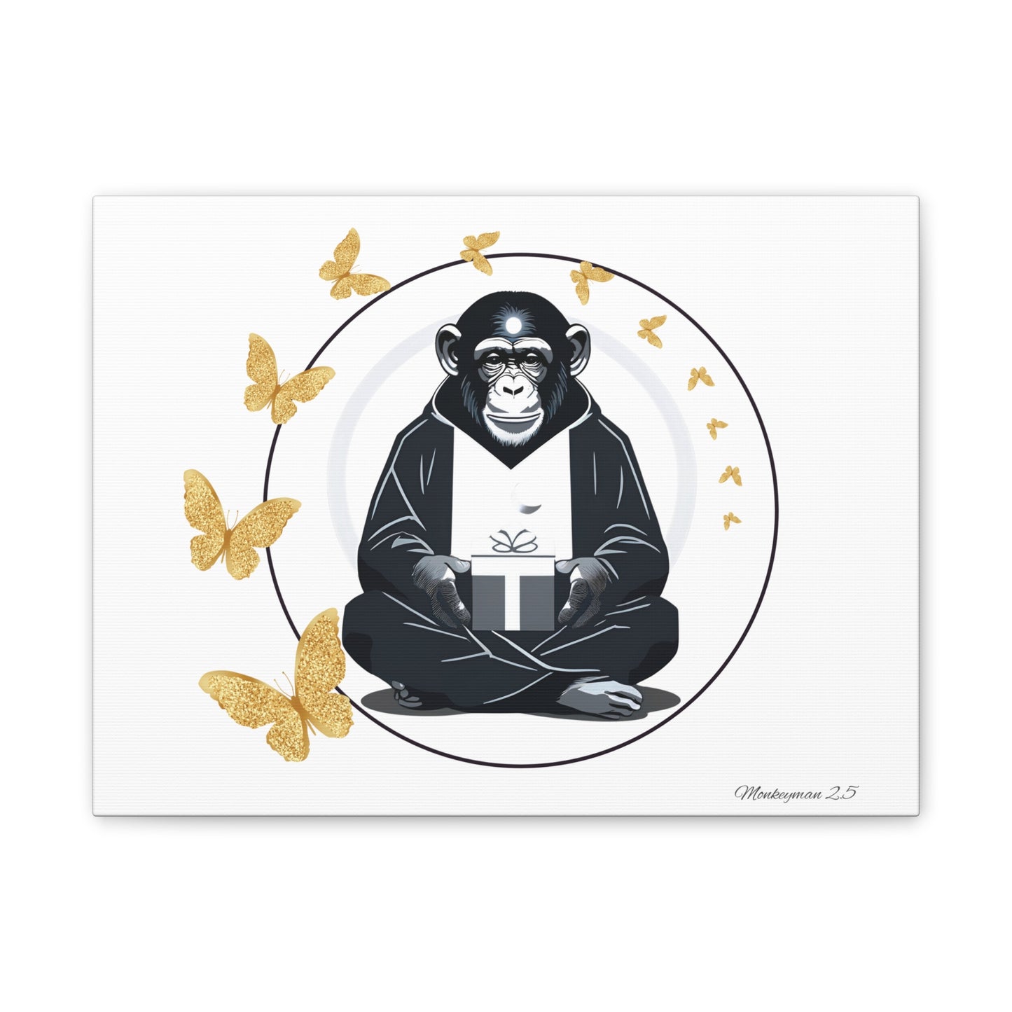 Zen Monkey Canvas Art - Tranquil Wall Decor with Golden Butterflies