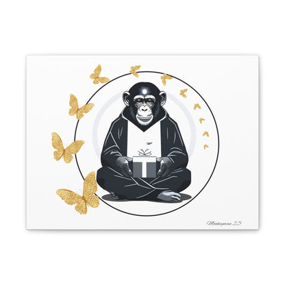 Zen Monkey Canvas Art - Tranquil Wall Decor with Golden Butterflies