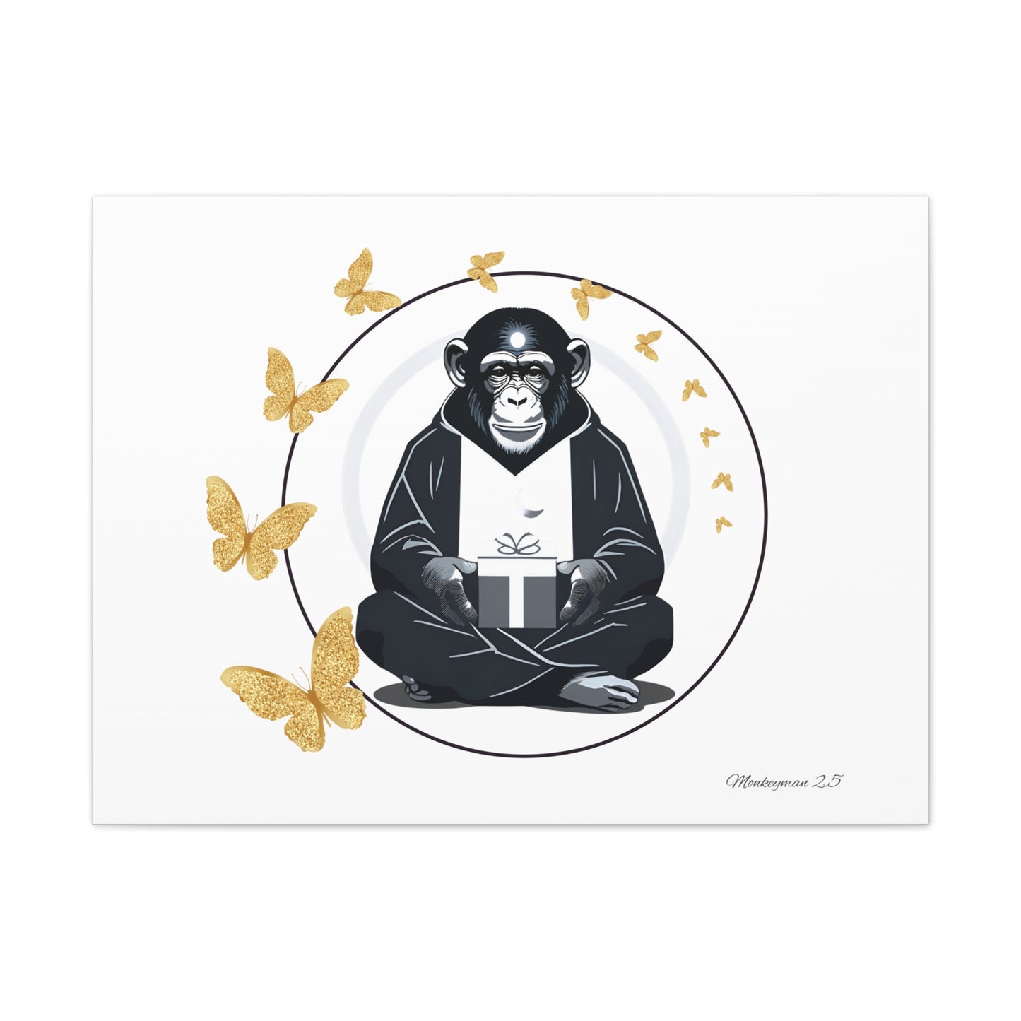 Zen Monkey Canvas Art - Tranquil Wall Decor with Golden Butterflies