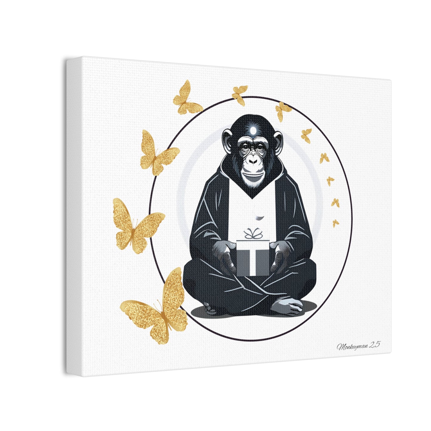 Zen Monkey Canvas Art - Tranquil Wall Decor with Golden Butterflies