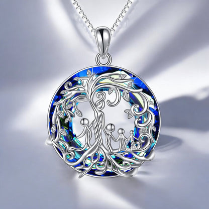 Blue crystal family tree necklace, a special gift for mom