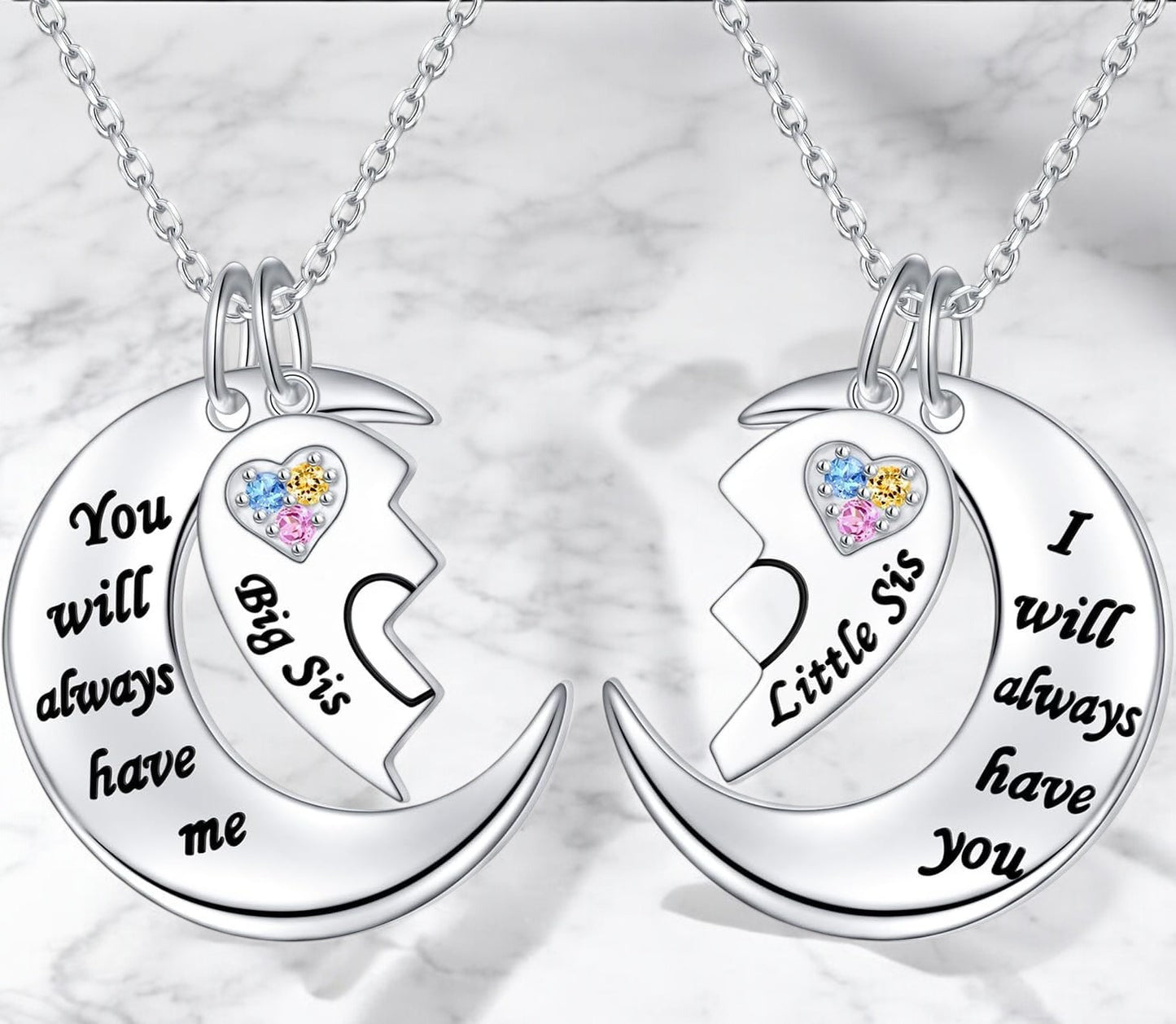 Sterling silver double heart pendant engraved with "Mother" and "Daughter" – gift for Mother's Day