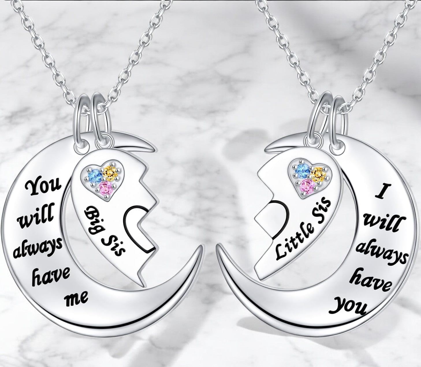 Sterling silver double heart pendant engraved with "Mother" and "Daughter" – gift for Mother's Day
