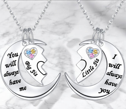 Sterling silver double heart pendant engraved with "Mother" and "Daughter" – gift for Mother's Day