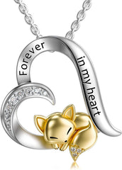 Fox Necklace Heart Pendant