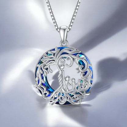 Blue and purple crystal family tree necklace, a special gift for mom