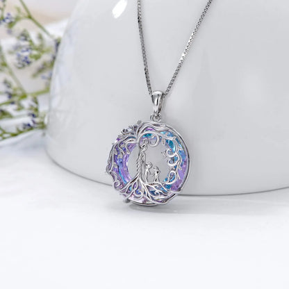 Close-up of pendant with purple crystals symbolizing family love