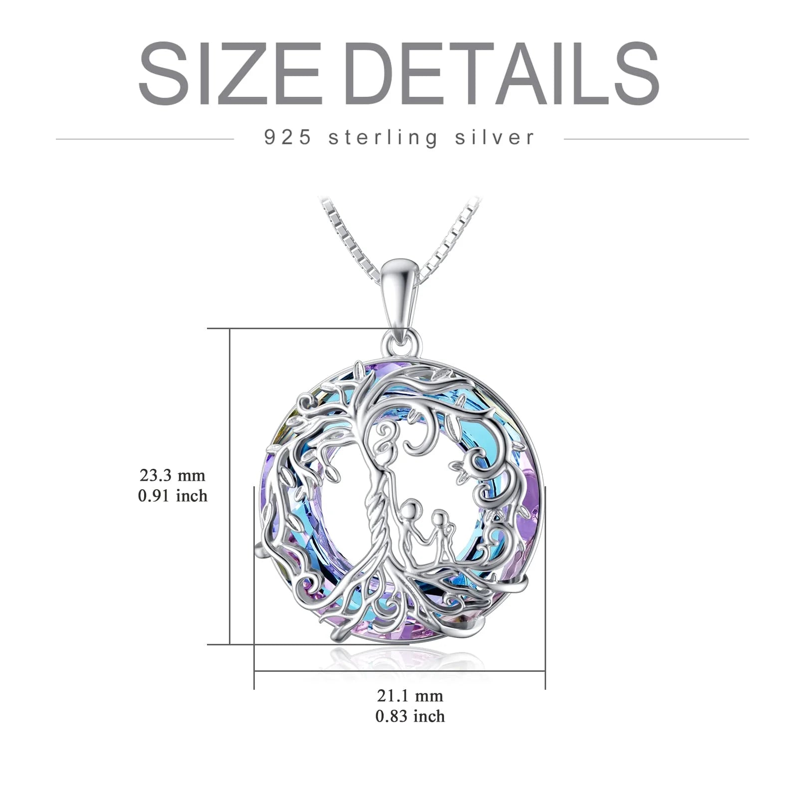 Size chart for Tree of Life family necklace, ideal gift for Mother’s Day